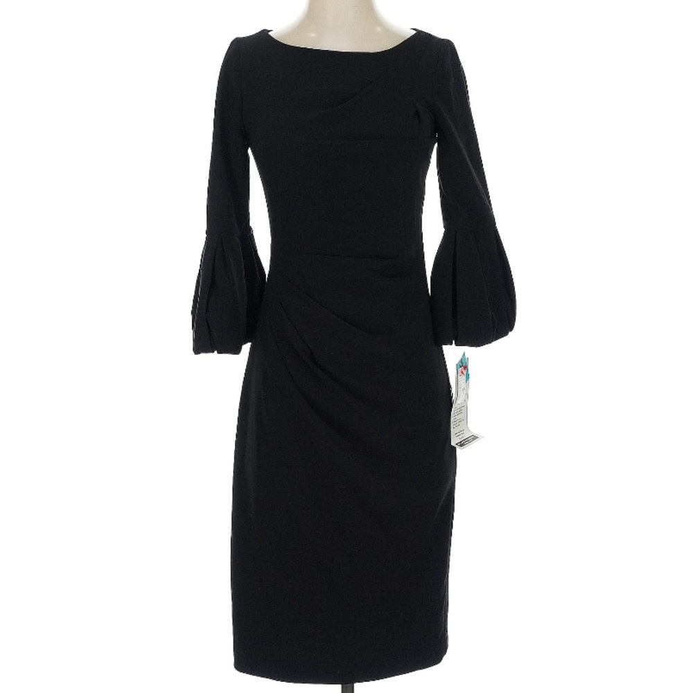 Betsy & Adam Black Sheath Dress with Bishop Sleeves